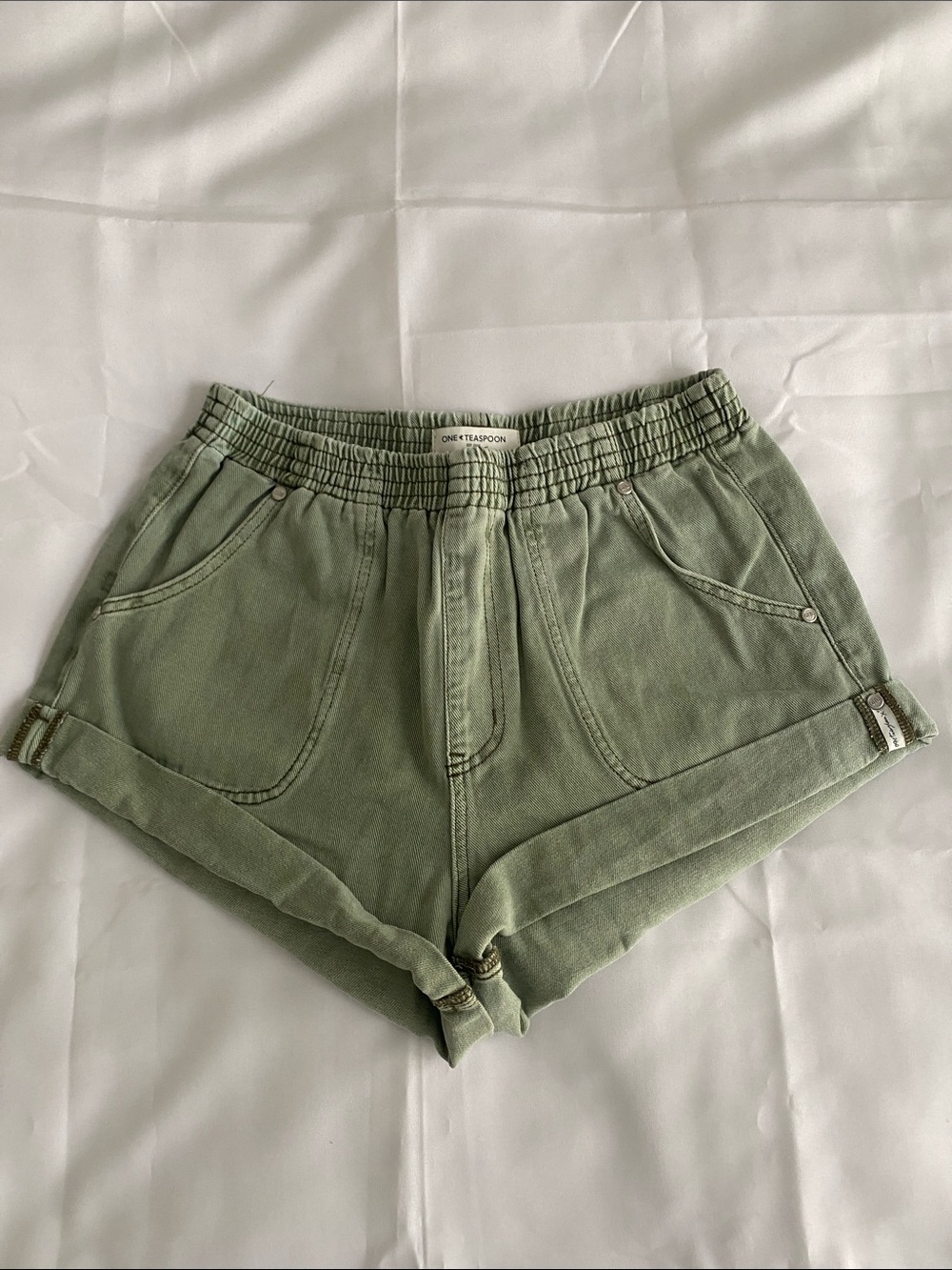One Teaspoon sage green high-waist pull-on shorts